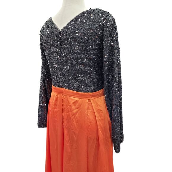NWT Black Orange Long Sleeve Sequin Gown Size 20 - Picture 8 of 13